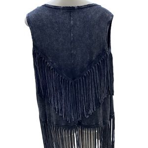 Fringe black plus size vest